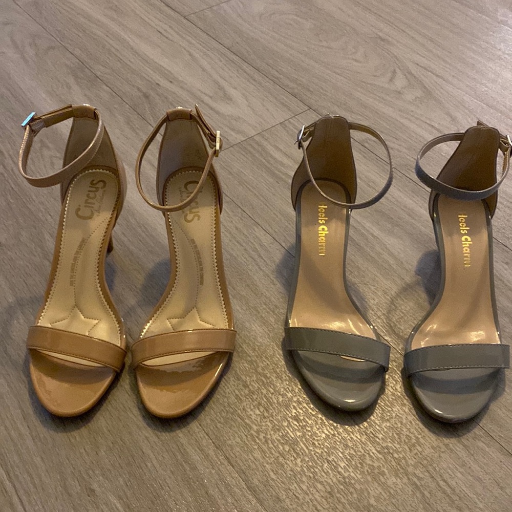 6.5 tan & gray heels set of 2 lot sale sandals, evening shoes